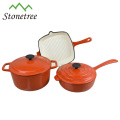 Juego de utensilios de cocina de hierro fundido color naranja, 5 piezas